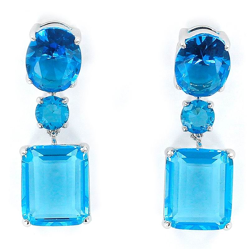 Rectangular Faceted Earrings in Blue with Claws